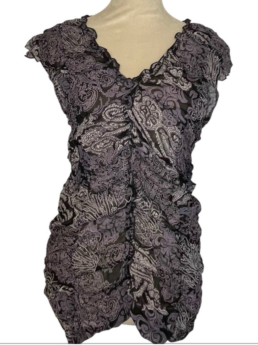 90’s Vintage Deadstock Temptation Purple Paisley Ruched Top M